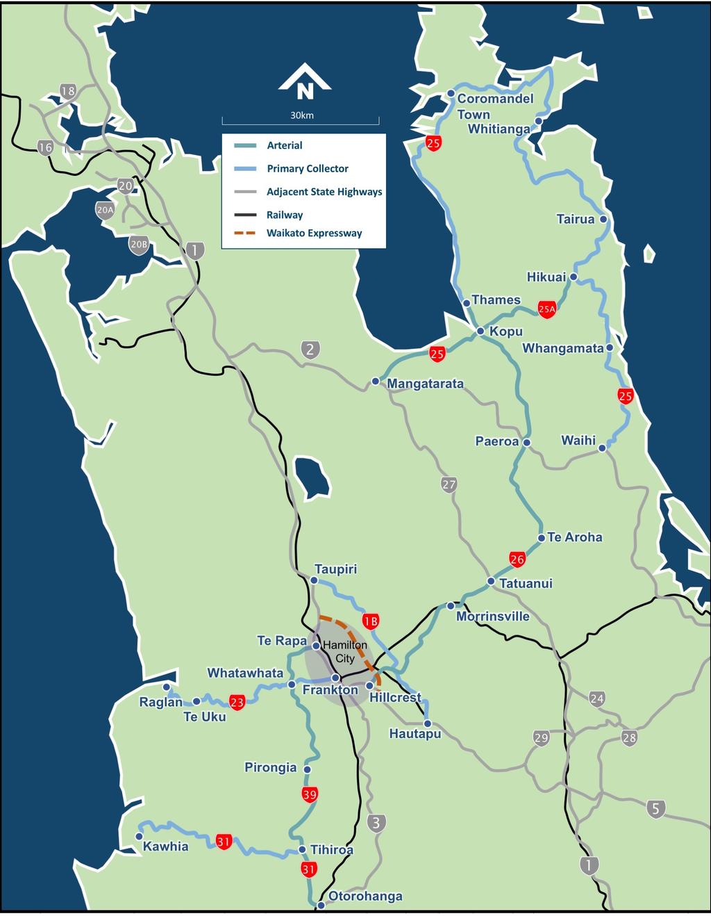 The corridor at a glance Figure 3 Corridor overview Corridor overview This corridor management plan covers numerous segments of the secondary state highway network in the Waikato Region.