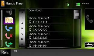 Upravljanje funkcijom Bluetooth *1 Popis možete sortirati dodirivanjem znaka s kojim želite da započinje. Prijem poziva 1 Dodirnite [ ] za odgovaranje na poziv, ili [ ] za odbacivanje dolaznog poziva.
