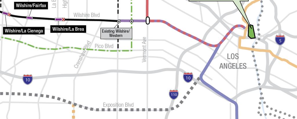 92 miles (Section 1 Wilshire/Western to Wilshire/La Cienega) May 21, 2014 Extension of Purple Line from existing Wilshire/Western