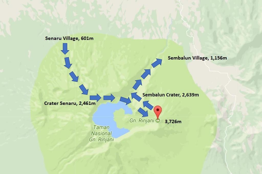 Map of Mount Rinjani Trekking GREEN