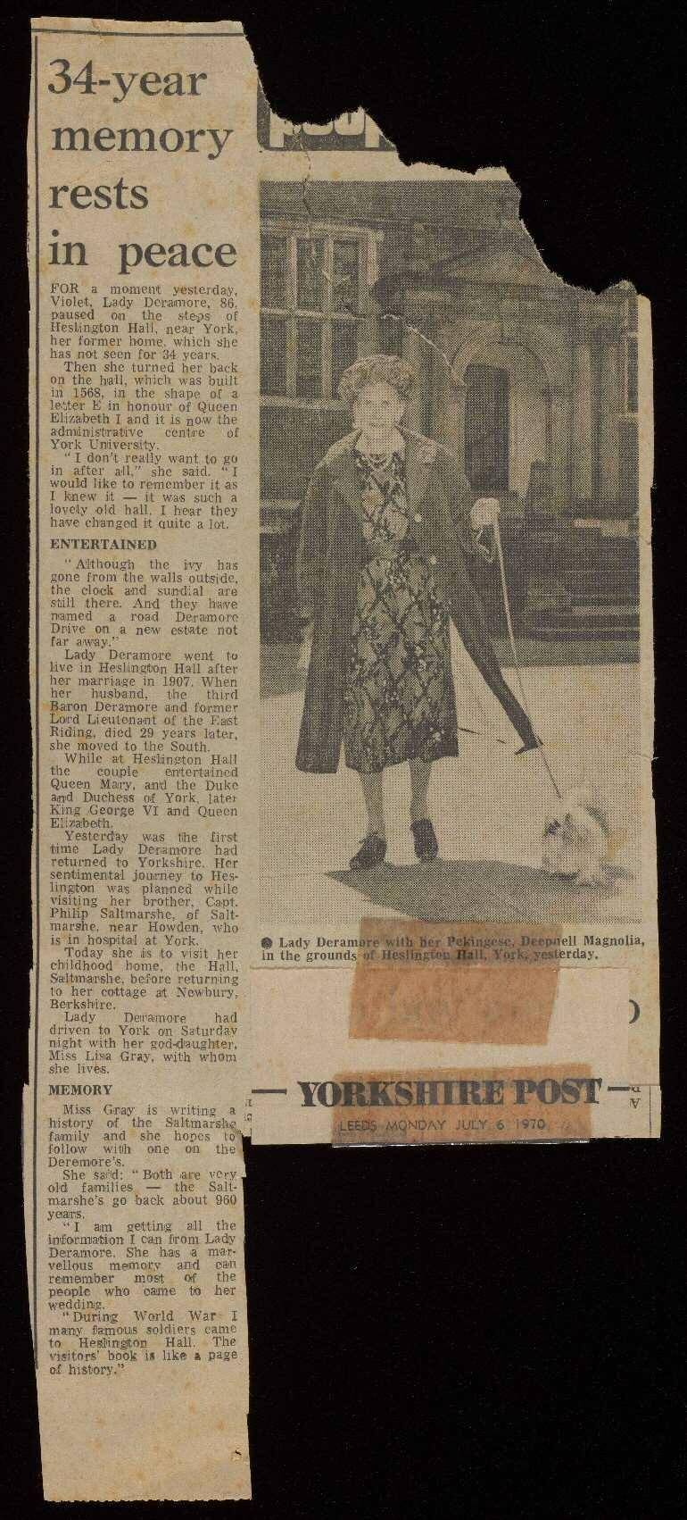 Source 5 VDER 3/1/2 Yorkshire Post article dated July 6 th 1970.
