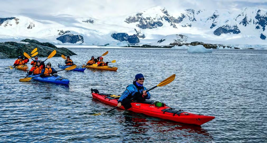 24 Sea Kayaking in Antarctica Experience Antarctica from the unique vantage point of a sea kayak. The majestic landscape, the icebergs, the wildlife.