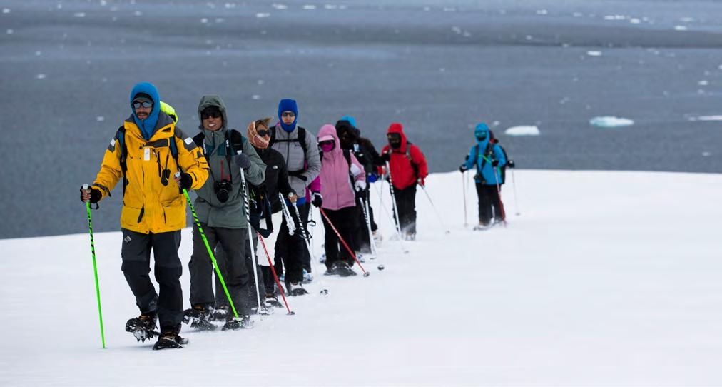 25 Hiking and Snowshoeing in Antarctica Gain greater mobility and see more of the Antarctic landscape with our hiking and snowshoeing program.