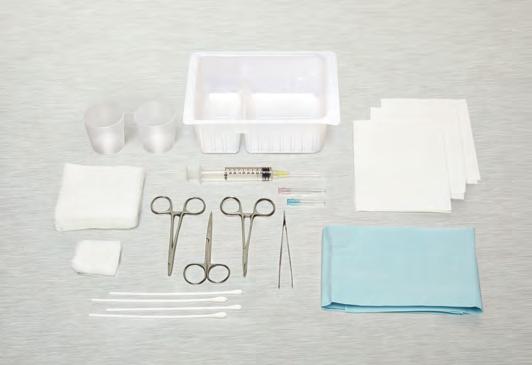 LACERATION TRAYS DYNJ03021: 54/cs LACERATION TRAY with FLOOR-GRADE INSTRUMENTS DYNJ03900: 20/cs LACERATION TRAY with FLOOR-GRADE INSTRUMENTS Compartment Tray 5/ea Gauze 2 in x 2 in (5 cm x 5 cm),