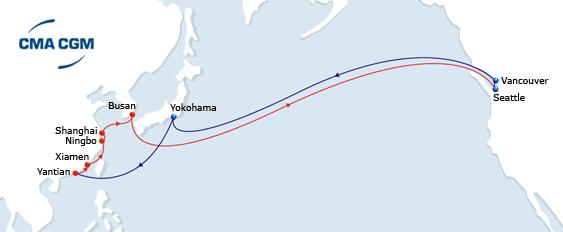 ASIA - NORTH AMERICA PNW Services COLUMBUS PNW I TPX I NWX I DAS 100% CMA CGM Core service in the continuity of the current Columbus PNW service 1 of 4 weekly calls from Yantian to PNW 1 of 3 weekly