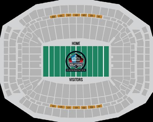 BRONZE LEVEL I 500 Level Sidelines Between the 10 s Sections 505-511, 531-537 Game Day Hospitality Experience Access to the Hall of Fame Experiences Gold Jacket Club Hosted by Emmitt Smith & Cari