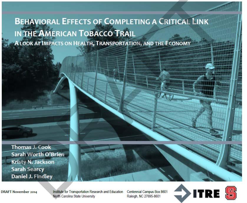 Data Helps Tell the Story American Tobacco Trail Study Use increased 133% 217,900 trips in 2013 508,100 trips in 2014 Trip distance increased 27% 7.3 miles in 2013 9.