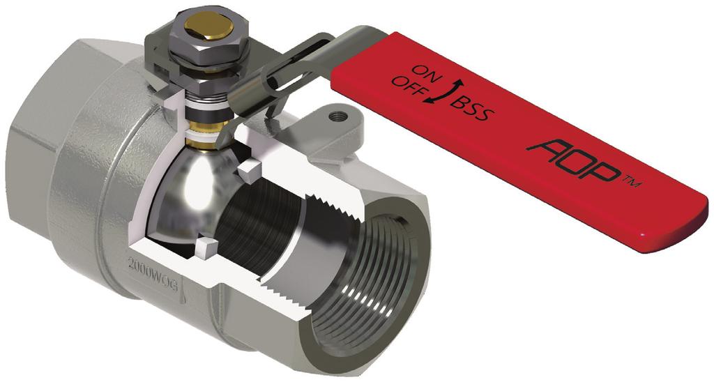 AOP Series BSS Floating Ball Valves FEATURES AND BENEFITS Seal-welded CF8M body full-port screwed ends 316 stainless steel ball and stem Positively retained stem/floating ball Adjustable packing