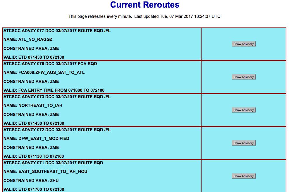 FAA TFM Web Resources Current Reroutes Summary of required, recommended, or FYI routes currently in effect