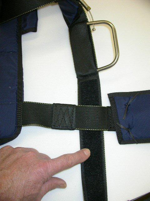 The Main Lift Web (MLW) position is now established from the upper torso (chest area) downwards to the junction of the MLW and side strap at the upper leg / hip area.