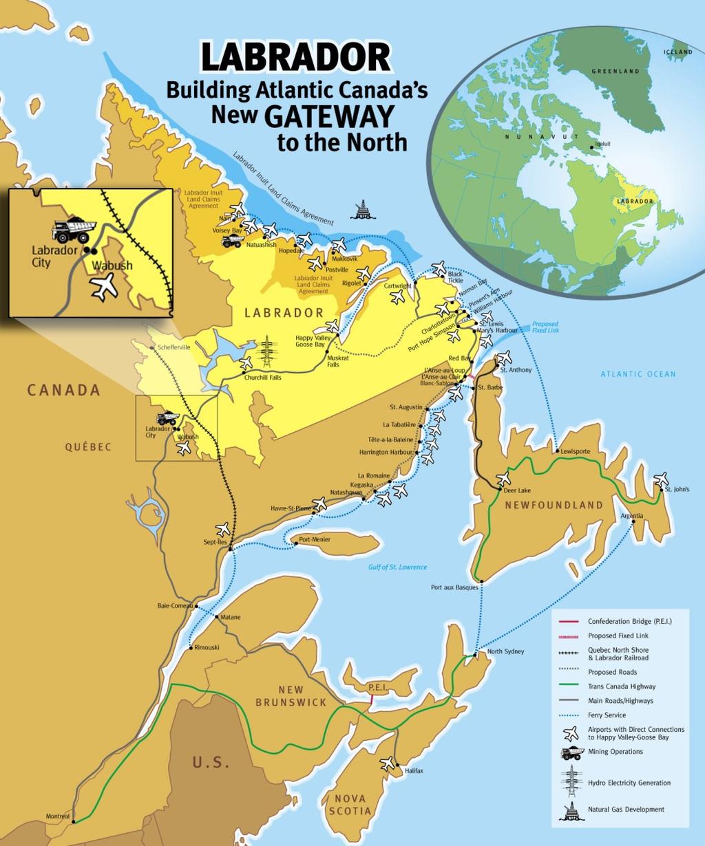 Where we are and how to get there Airline service by 2 major carriers to Wabush Airport 570 km by road from