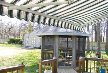 7700 Retractable Patio Awnings FEATURES: Powdered coated White, Almond, Bronze, or Sand frame Welded acrylic fabric seams for