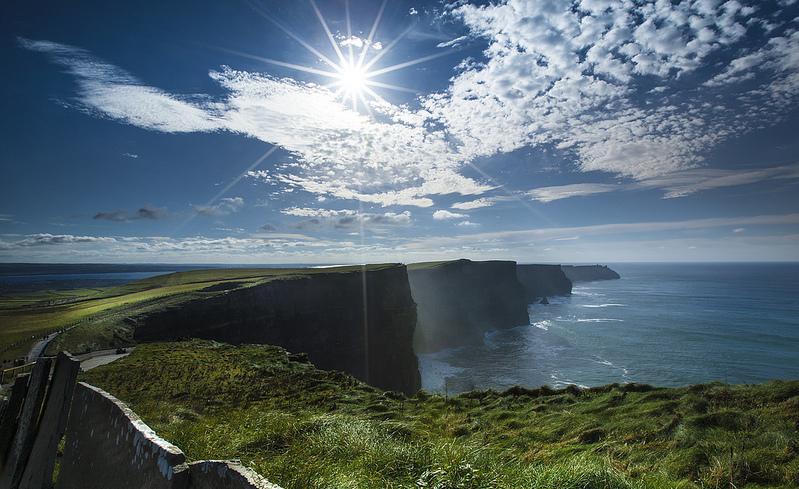 The Cliffs of Moher Day Five: Stunning Coastal Scenery: the Cliffs of Moher and the Aran Islands A short drive to the north are the Cliffs of Moher which reach up to 660 ft at the highest point and