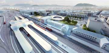 Infrastrukturni projekt Graz Hauptbahnhof 2020 vključuje prestrukturiranje in rekonfiguracijo glavne železniške postaje