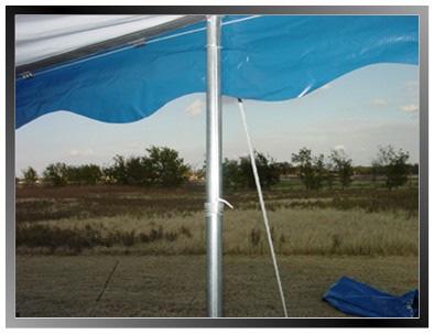 ) As you stand up each side pole, tie of each side pole to the tent top