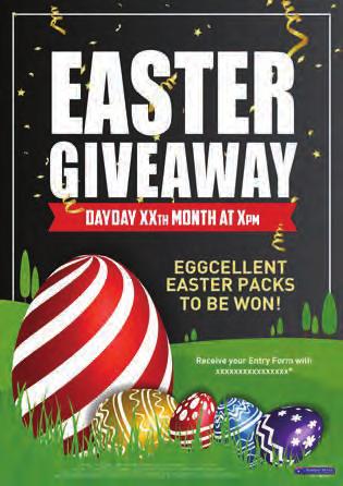 1 x Massive Easter Hamper $100 10 x Assorted Large Easter Hampers $75 ea 10 x Assorted Medium Easter Hampers $50 ea 10 x Assorted Small Easter