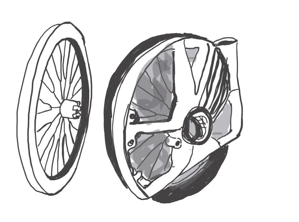 Each of the four wheels consists of two independently turning wheels with industrial grade