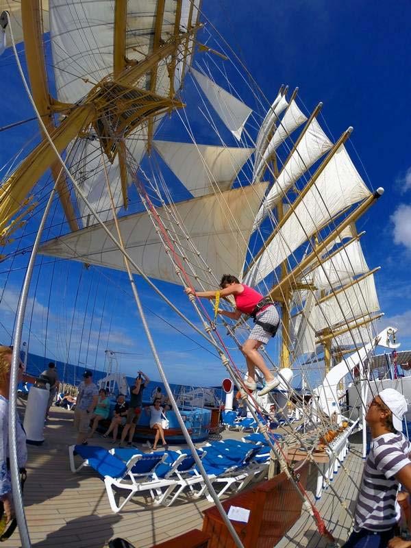 Royal Clipper passengers may climb on the rigging