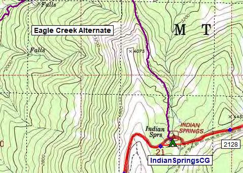 The Indian Springs Trail connects with the Eagle Creek Trail in two