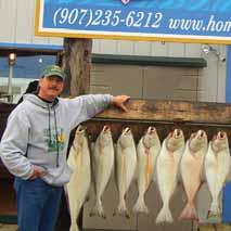 66 Activities: Fishing HALIBUT: ALASKA S LARGEST SPORTFISH sport-caught halibut tipped the scales at 459 pounds.