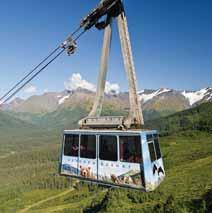 You can take the Alaska Railroad to Spencer Glacier for a day trip. Below - Take in majestic mountain views aboard the Alyeska Tram. Bottom - Visitors trying to strike it rich at Crow Creek Mine.