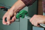 Simple to use-just tighten the screw, turn the tool around the conduit, and snap the conduit