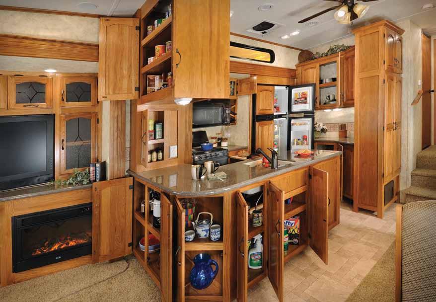 Shown above is the kitchen of the 367RL with the optional 12 cubic foot 4 door refrigerator. Dare to compare the storage in the Brookstone to anyone else in the industry!