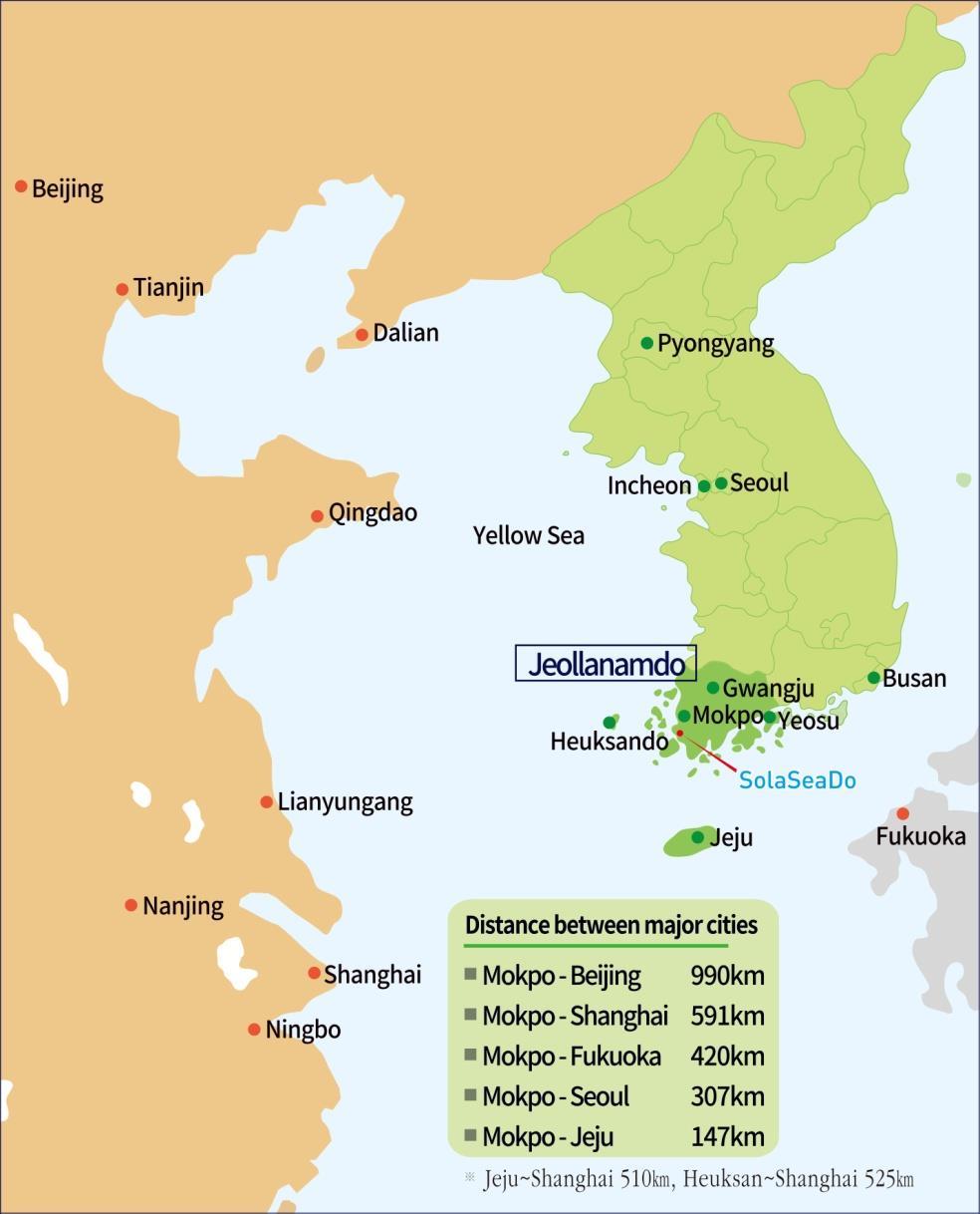 Geographical Conditions Northeast Asia Center Geographically located in the center of Northeast Asia. Shanghai 591 km, Fukuoka 420 km.