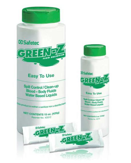 Green Z Spill Control Solidifier The Green Z Spill Control Solidifier is a versatile and incinerator friendly fluid control solidifier that can be used in the clean-up of body fluids, chemical or