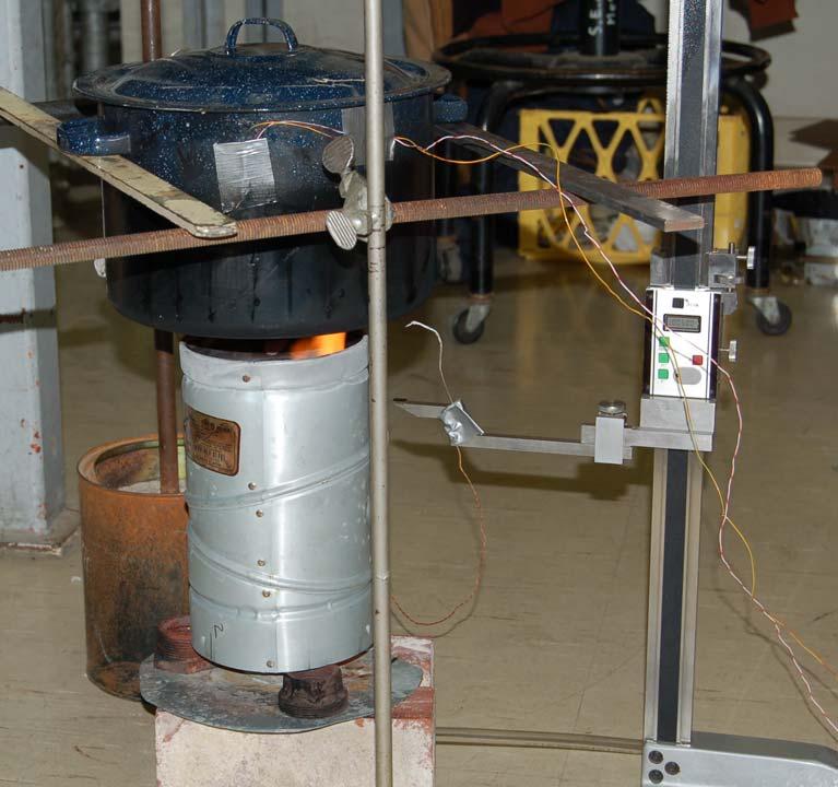 Figure 5: Simulated rocket stove. The burner inside the duct (riser) is the same burner shown in Fig. 1. The heat transfer to the pot was measured without the skirt for a variety of power levels.