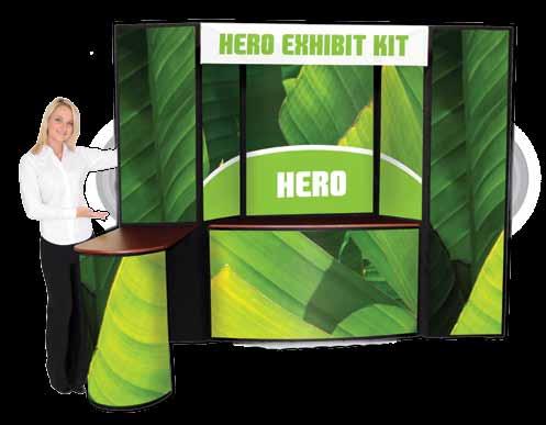HERo - durable premium seamless exhibit panel kits - convenience of folding panels with elegant, seamless panel construction - concealed hinges - unique 2 radius curved ends lend a