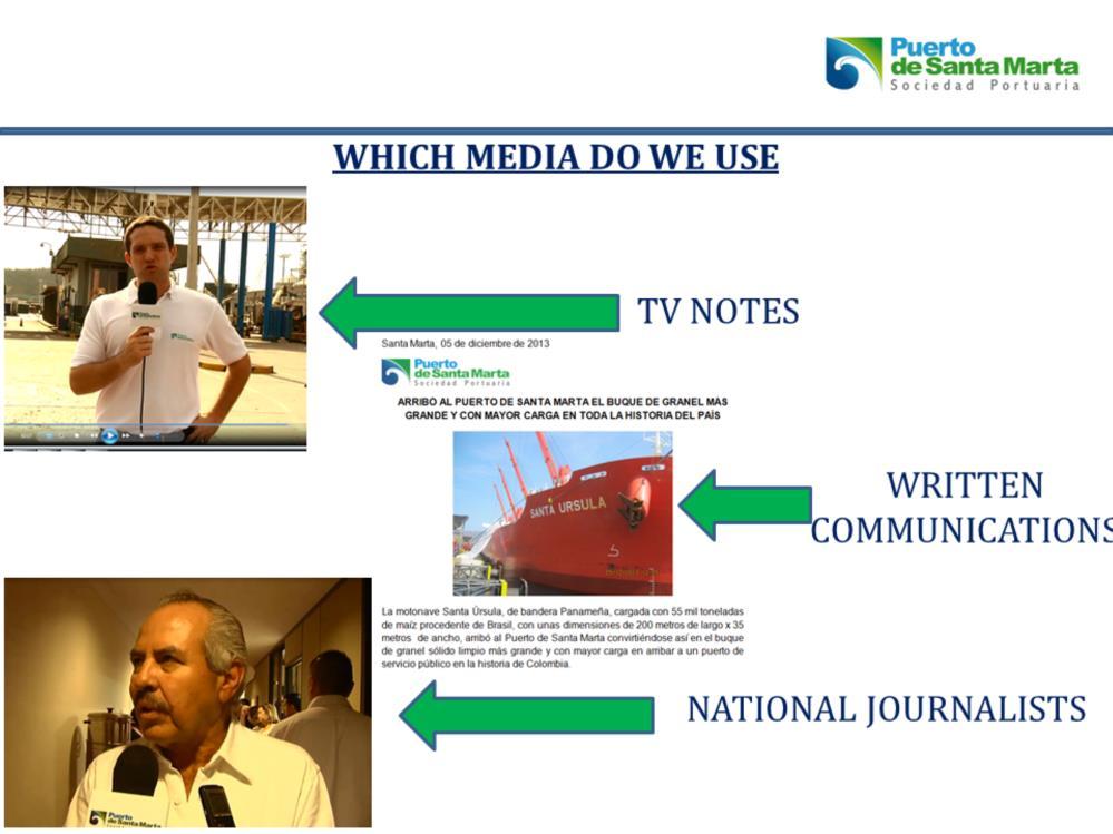 And actually, which media do we use to get to the outer public??? Television notes, written communications to the press, invitations to national and international journalists to get to know our port.