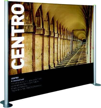 CENTRO trolley bag Compact and durable construction Wheeled base Internal retaining straps Modular displays Designed for a banner graphic with horizontally hemmed pockets Innovative modular display
