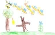 " Slika 27: Risba na temo basni Medved in čebele Maša (6 let)
