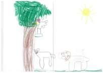 Slika 36: Risba na temo basni Petelin in lisica Martin (5 let)