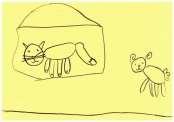 Slika 50: Risba na temo basni Lisica in koza Manca (5 let) MANCA (5 let): "Ne verjemi tistemu, ki ga dobro ne poznaš.