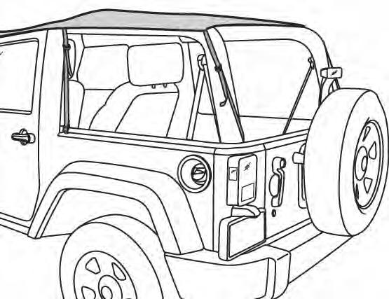 THIS SECTION OF INSTALLATION INSTRUCTIONS IS FOR BIMINI PLUS FOR 2 DOOR JK VEHICLES Step Three: Bimini Plus for 2 door JK Horizontal Sport Bar at top of door opening SECURE SIDE
