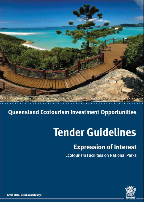 Investor-led projects Context State-wide EOI on national parks was completed in August 2013 Investment opportunities QG sought innovative ideas, concepts from potential investors Outcome 47 proposals