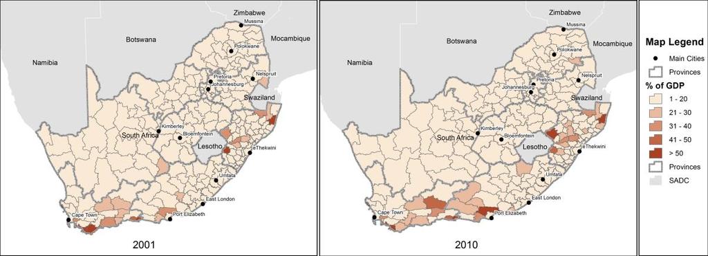 Figure 3: Tourism Spend as a Percentage of Local Gross Domestic Product This analysis once again discloses the vital role of tourism in the non-metropolitan areas of South Africa.