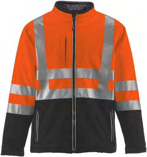 These softshell items feature high-visibility orange and lime colors as well as reflective tape and trims that improve worker safety.
