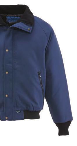 outside pockets Storm flaps cover front zippers Rib-knit cuffs and waistband Soft fleece-lined collar Navy 4R Reg S-XL