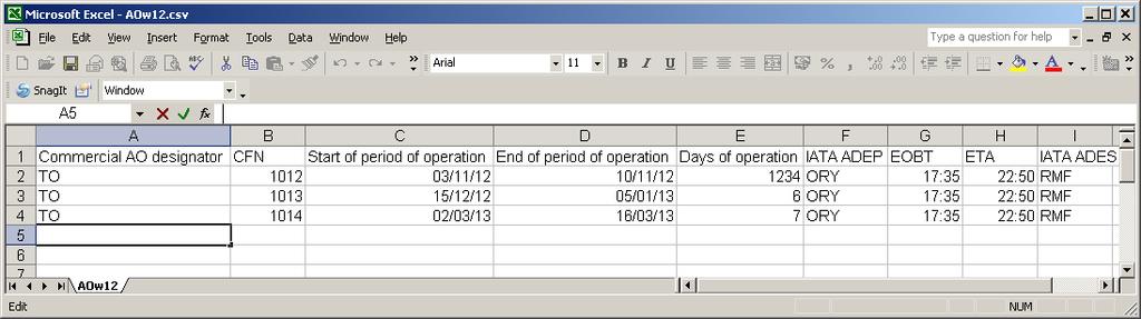 Figure 2 Example of csv/xlsx format containing the minimum required fields 3.