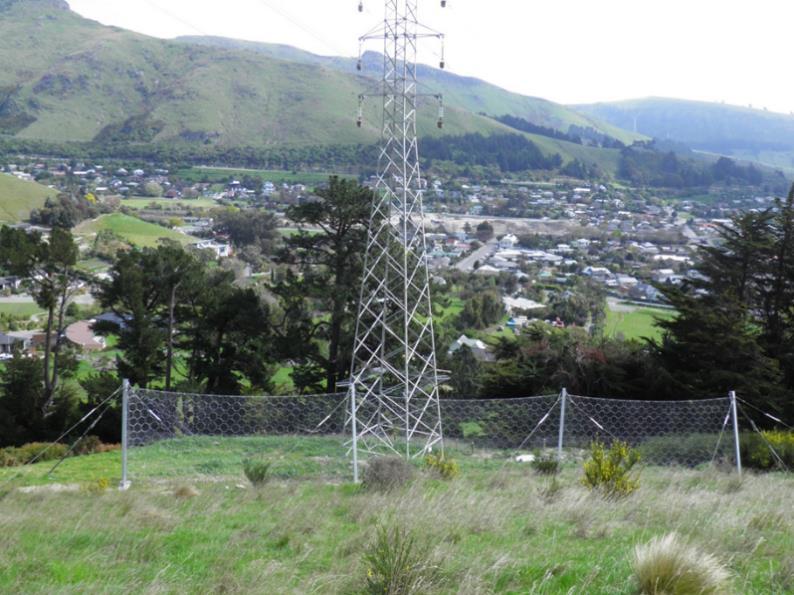 7 CONCLUSIONS Figure 8: Completed fence A transmission power pylon had been struck by multiple boulder rolls following earthquakes of the Canterbury Earthquake Sequence (2010-2012).