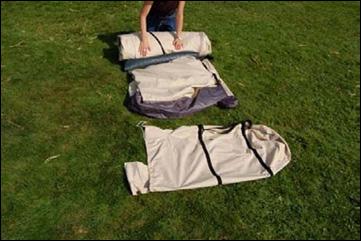 A couple of pegs will stop it flying away and consider laying it over something dry if the grass around is wet (car, tarmac, fence, whatever) Not doing this means you re storing a damp tent +