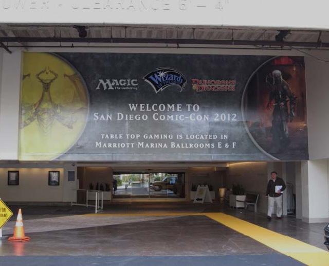 Hotel branding: Marriott Marquis Banner Hotel Entrance From Convention Center Greet attendees often as they return to the