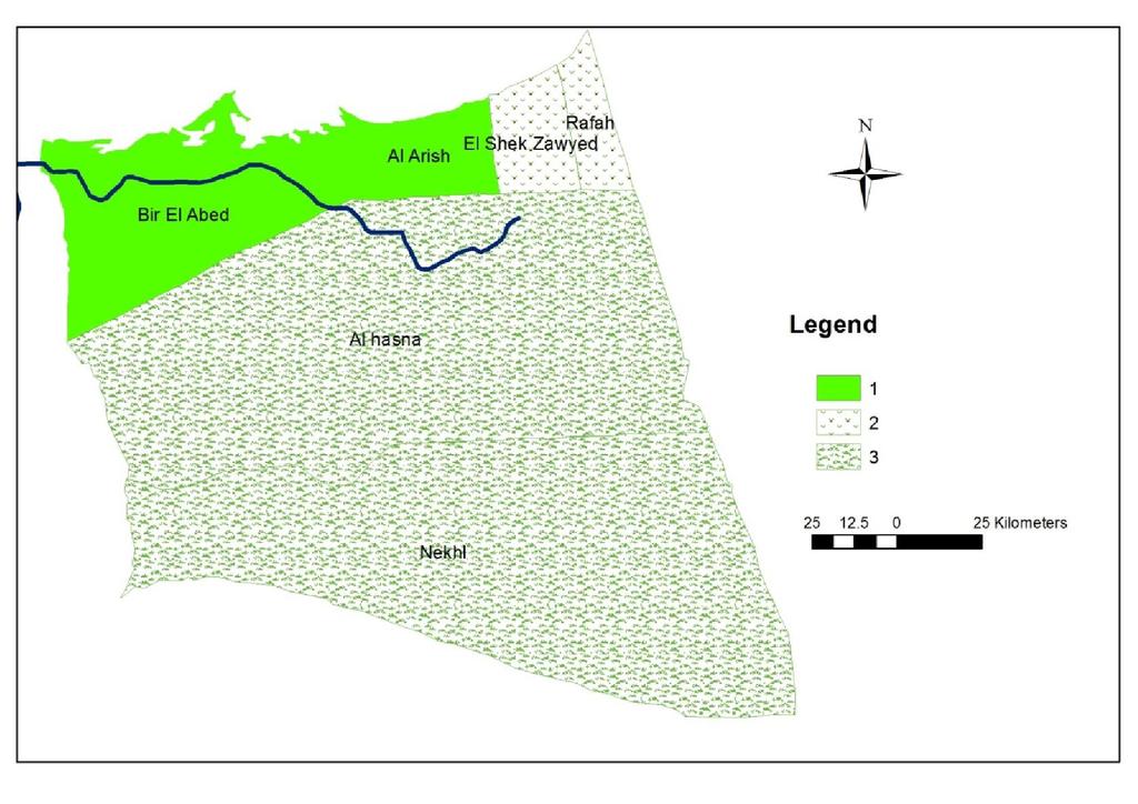 Map 4: homogeneous units in agricultural investment in the centers of North Sinai Governorate. Source: ARC / GIS 9.2 program and data resulted from cluster analysis output by Minitab 15 program.