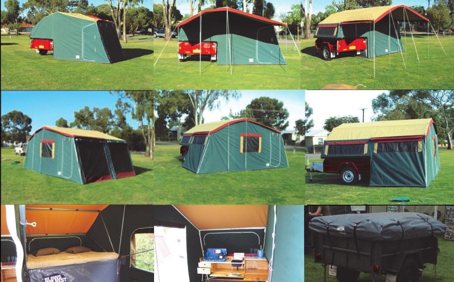 Designed and Made In SA by Sar Major Canvas Goods & Trailers New & Improved 2011 Model Large 11 Living Area Plus 17 Fully Framed Annexe King Size Innerspring Mattress Steel Base with Lift Up Hatches