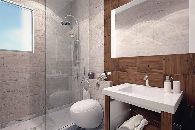 fittings & diverter for hot and cold water mixing unit - Separate shower section with toughened glass partition - Large capacity boiler - Exhaust fan - Electric light