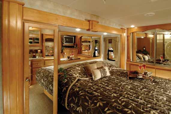 Bedroom/Bathroom Suite Your Landmark bed/wardrobe slideout is framed in beautiful hardwood maple, highlighted with a monogramed