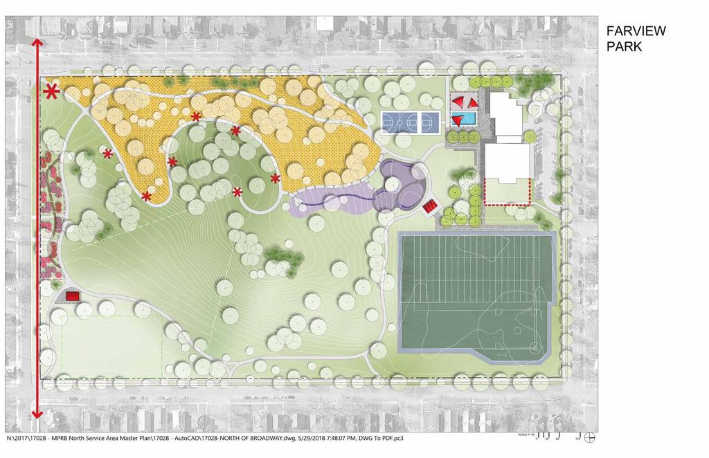 NEW URBAN AGRICULTURE AREA NEW NATURAL AREAS EXPANDED BASKETBALL COURTS IMPROVED WADING POOL NEW PUBLIC ART NEW WALKING PATH LYNDALE AVE N Improved wading pool with expanded pool deck and shaded